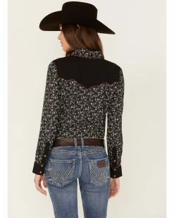 Panhandle Women's Retro Floral Print Long Sleeve Snap Western Shirt Black 10 Panhandle Women's Retro Floral Print Long Sleeve Snap Western Shirt Black -Panhandle shop 2000375659 001 P4