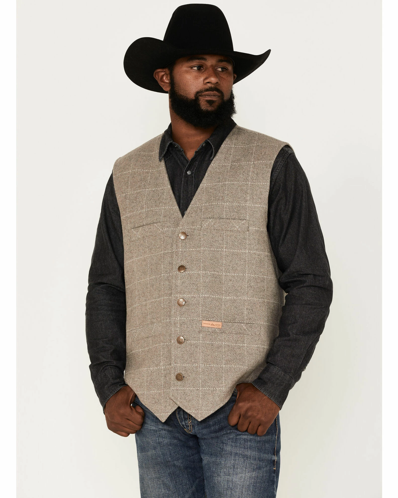 Panhandle Men's Plaid Print Wool Vest Tan 3 Panhandle Men's Plaid Print Wool Vest Tan