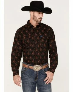 Panhandle Men's Select Floral Long Sleeve Snap Shirt Rust Copper