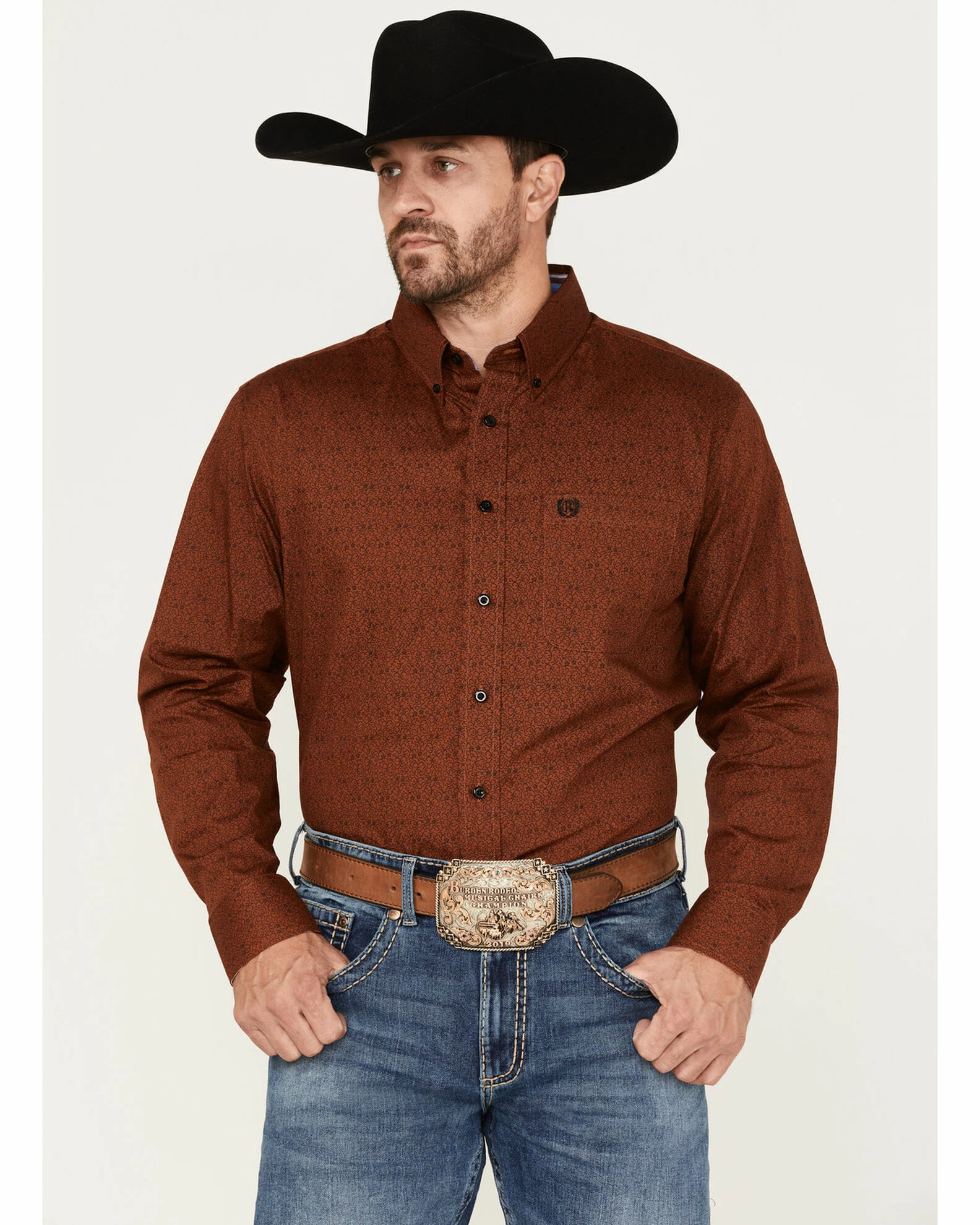 Panhandle Men's Select Print Long Sleeve Button-Down Shirt Rust Copper 3 Panhandle Men's Select Print Long Sleeve Button-Down Shirt Rust Copper