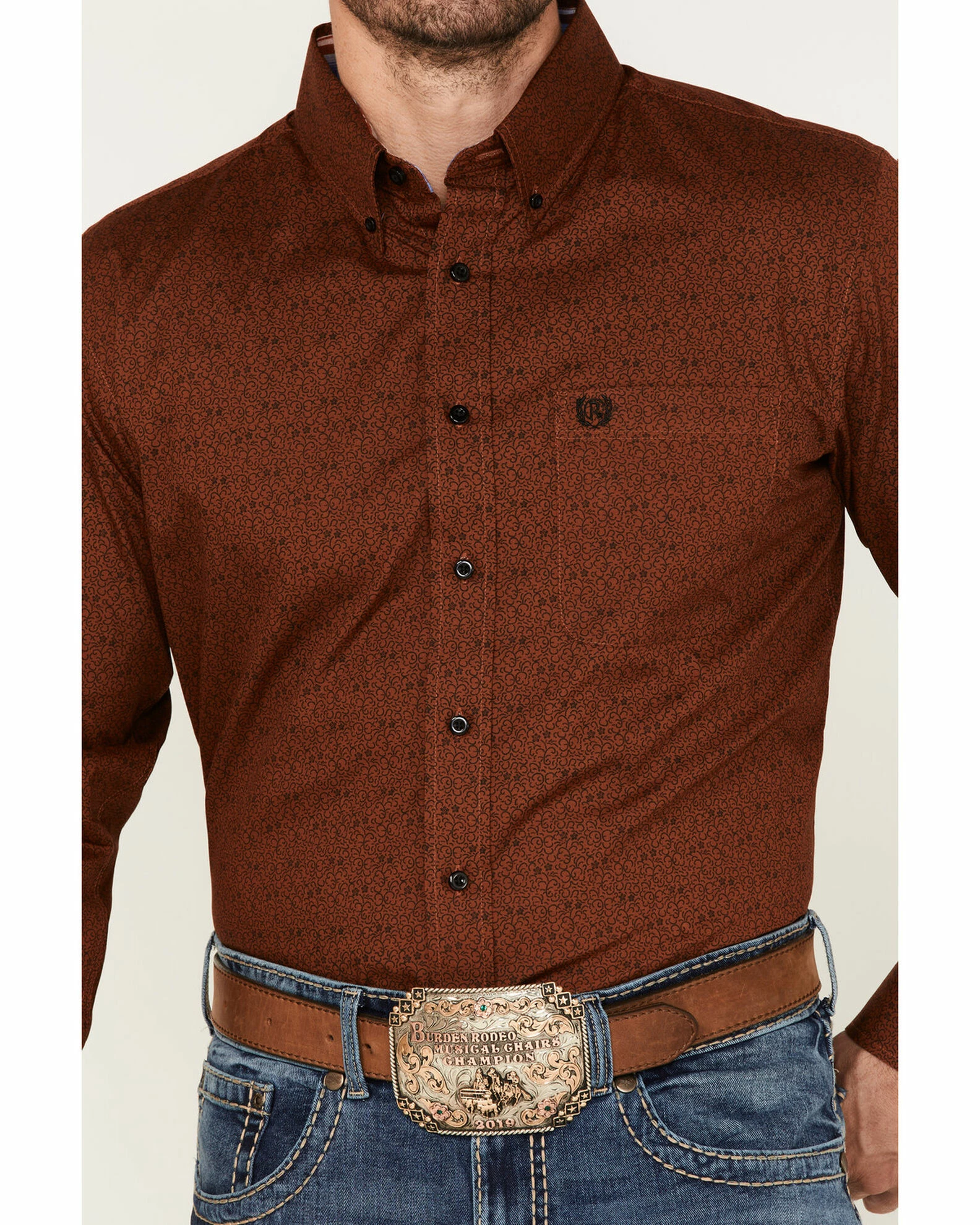 Panhandle Men's Select Print Long Sleeve Button-Down Shirt Rust Copper 5 Panhandle Men's Select Print Long Sleeve Button-Down Shirt Rust Copper - Image 3