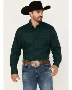 Panhandle Men's Select Geo Print Long Sleeve Button-Down Shirt Dark Green -Panhandle shop 2000376180 301 P1 1