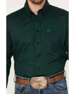 Panhandle Men's Select Geo Print Long Sleeve Button-Down Shirt Dark Green -Panhandle shop 2000376180 301 P3