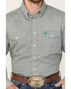 Panhandle Men's Select Geo Print Long Sleeve Button-Down Shirt Green -Panhandle shop 2000376181 300 P3