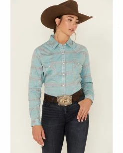 Panhandle Women's Rough Stock Long Sleeve Snap Western Shirt Turquoise -Panhandle shop 2000381057 440 P1 1