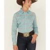 Panhandle Women's Rough Stock Long Sleeve Snap Western Shirt Turquoise -Panhandle shop 2000381057 440 P1