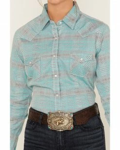 Panhandle Women's Rough Stock Long Sleeve Snap Western Shirt Turquoise -Panhandle shop 2000381057 440 P3