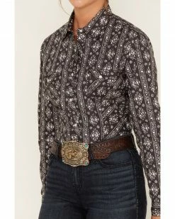 Panhandle Women's Rough Stock Southwestern Print Long Sleeve Snap Western Shirt Black -Panhandle shop 2000381074 001 P3
