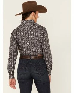 Panhandle Women's Rough Stock Southwestern Print Long Sleeve Snap Western Shirt Black -Panhandle shop 2000381074 001 P4
