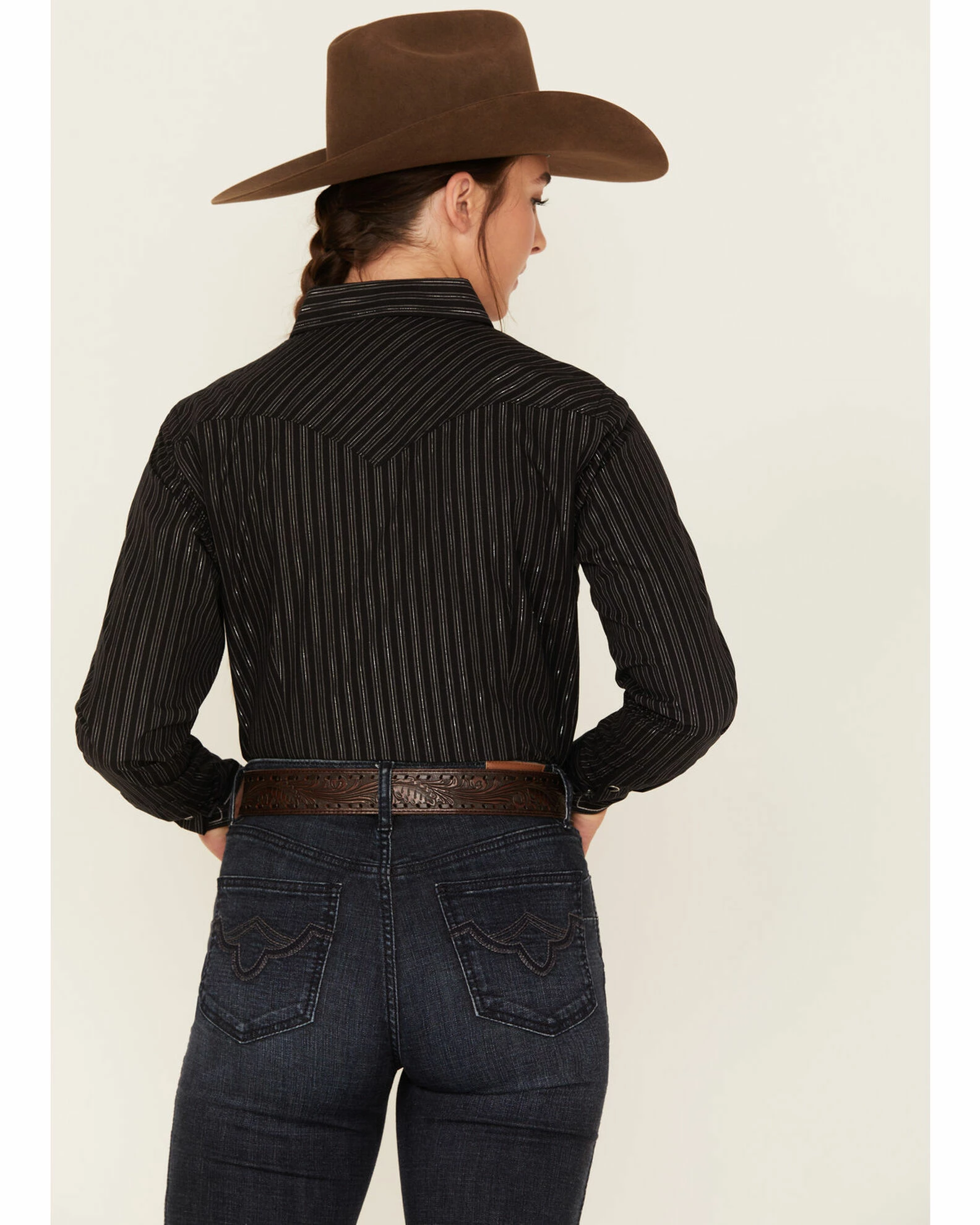 Panhandle Women's Rough Stock Lurex Stripe Long Sleeve Snap Western Shirt Black 6 Panhandle Women's Rough Stock Lurex Stripe Long Sleeve Snap Western Shirt Black - Image 4