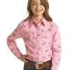Panhandle Girls' Roper Print Long Sleeve Snap Western Shirt Pink -Panhandle shop 2000381260 650 P1