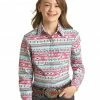 Panhandle Girls' Southwestern Striped Long Sleeve Snap Western Shirt Turquoise -Panhandle shop 2000381262 440 P1