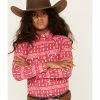 Panhandle Girls' Striped Feather Print Long Sleeve Snap Western Shirt Pink -Panhandle shop 2000381263 650 P1