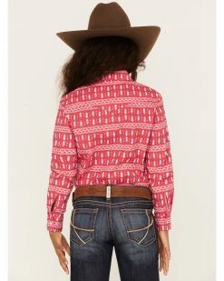 Panhandle Girls' Striped Feather Print Long Sleeve Snap Western Shirt Pink -Panhandle shop 2000381263 650 P4