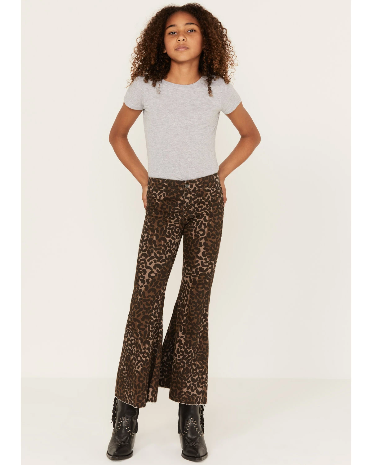 Panhandle Girls' Brown Cheetah Print Stretch Bargain Bell Flare Pants Chocolate 5 Panhandle Girls' Brown Cheetah Print Stretch Bargain Bell Flare Pants Chocolate - Image 5