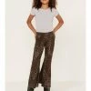Panhandle Girls' Brown Cheetah Print Stretch Bargain Bell Flare Pants Chocolate