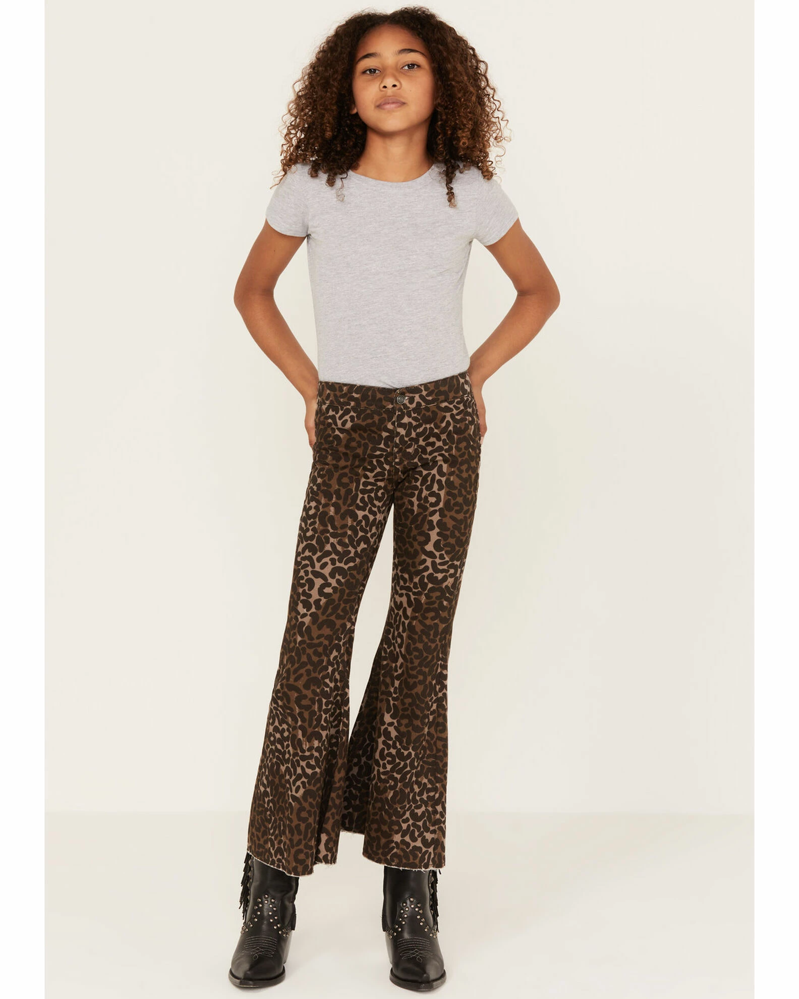Panhandle Girls' Brown Cheetah Print Stretch Bargain Bell Flare Pants Chocolate 1 Panhandle Girls' Brown Cheetah Print Stretch Bargain Bell Flare Pants Chocolate