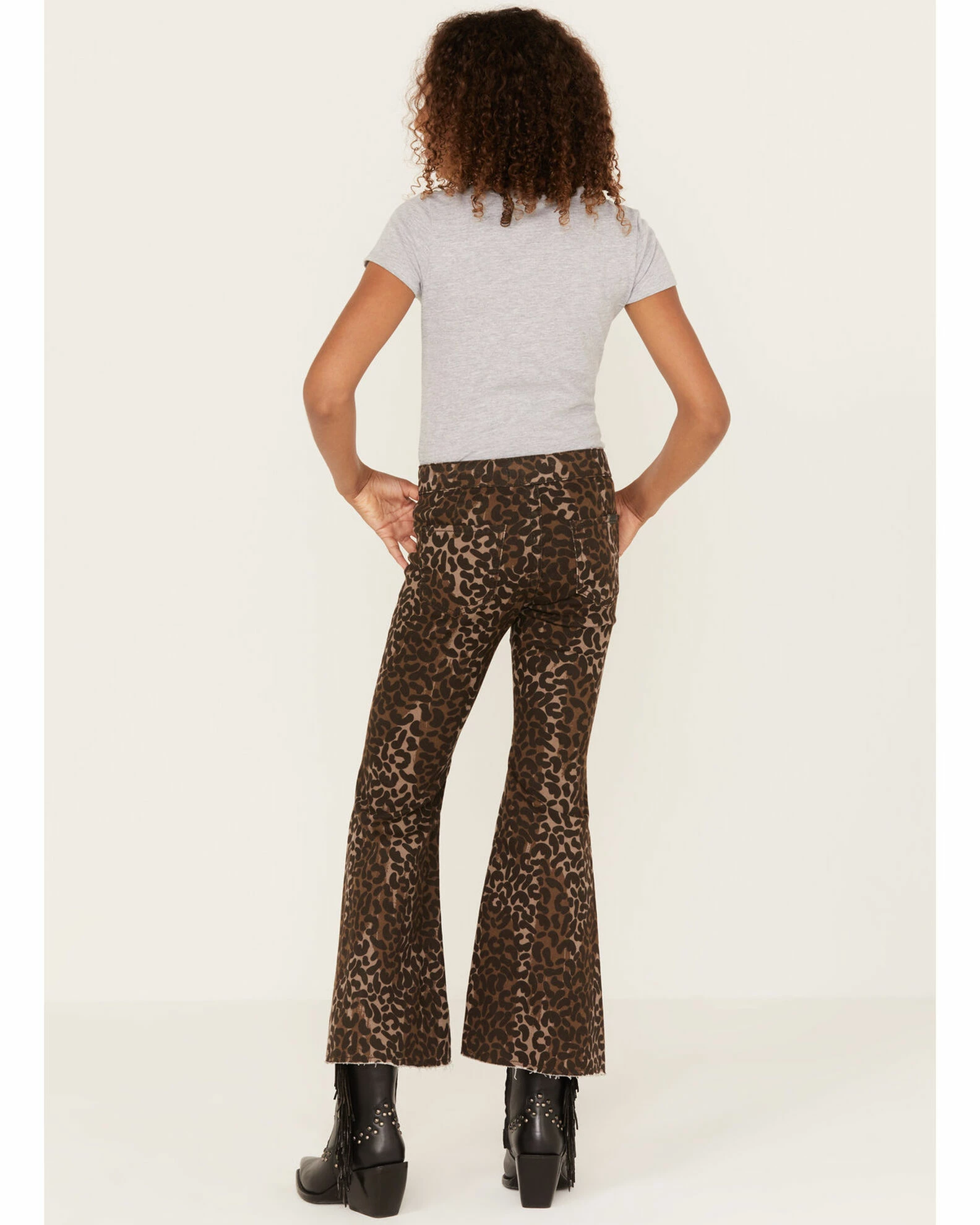 Panhandle Girls' Brown Cheetah Print Stretch Bargain Bell Flare Pants Chocolate 3 Panhandle Girls' Brown Cheetah Print Stretch Bargain Bell Flare Pants Chocolate - Image 3