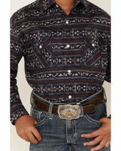 Panhandle Boys' Southwestern Print Long Sleeve Snap Western Shirt Navy -Panhandle shop 2000381280 410 P3