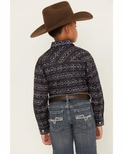 Panhandle Boys' Southwestern Print Long Sleeve Snap Western Shirt Navy -Panhandle shop 2000381280 410 P4