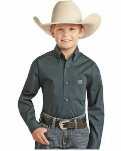 Panhandle Boys' Navy Blue Button Down Shirt