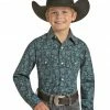 Panhandle Boys' Paisley Print Long Sleeve Snap Western Shirt Navy -Panhandle shop 2000381285 410 P1