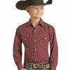 Panhandle Boys' Geo Print Long Sleeve Snap Western Shirt Burgundy -Panhandle shop 2000381287 640 P1