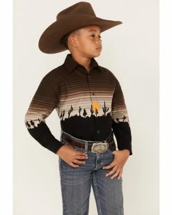 Panhandle Boys' Cactus Sunset Border Print Long Sleeve Snap Western Shirt Black -Panhandle shop 2000381288 001 P1 1