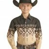 Panhandle Boys' Steers Scenic Border Print Long Sleeve Pearl Snap Western Shirt Taupe -Panhandle shop 2000381289 251 P1