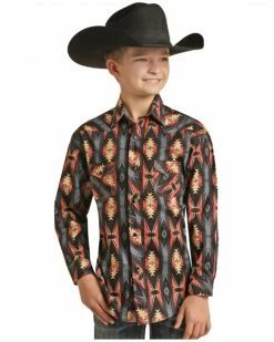 Panhandle Boys' Peach Long Sleeve Southwest Snap Shirt