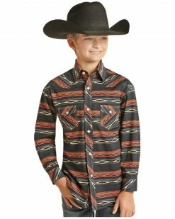 Panhandle Boys' Peach & Navy Southwest Print Snap Shirt