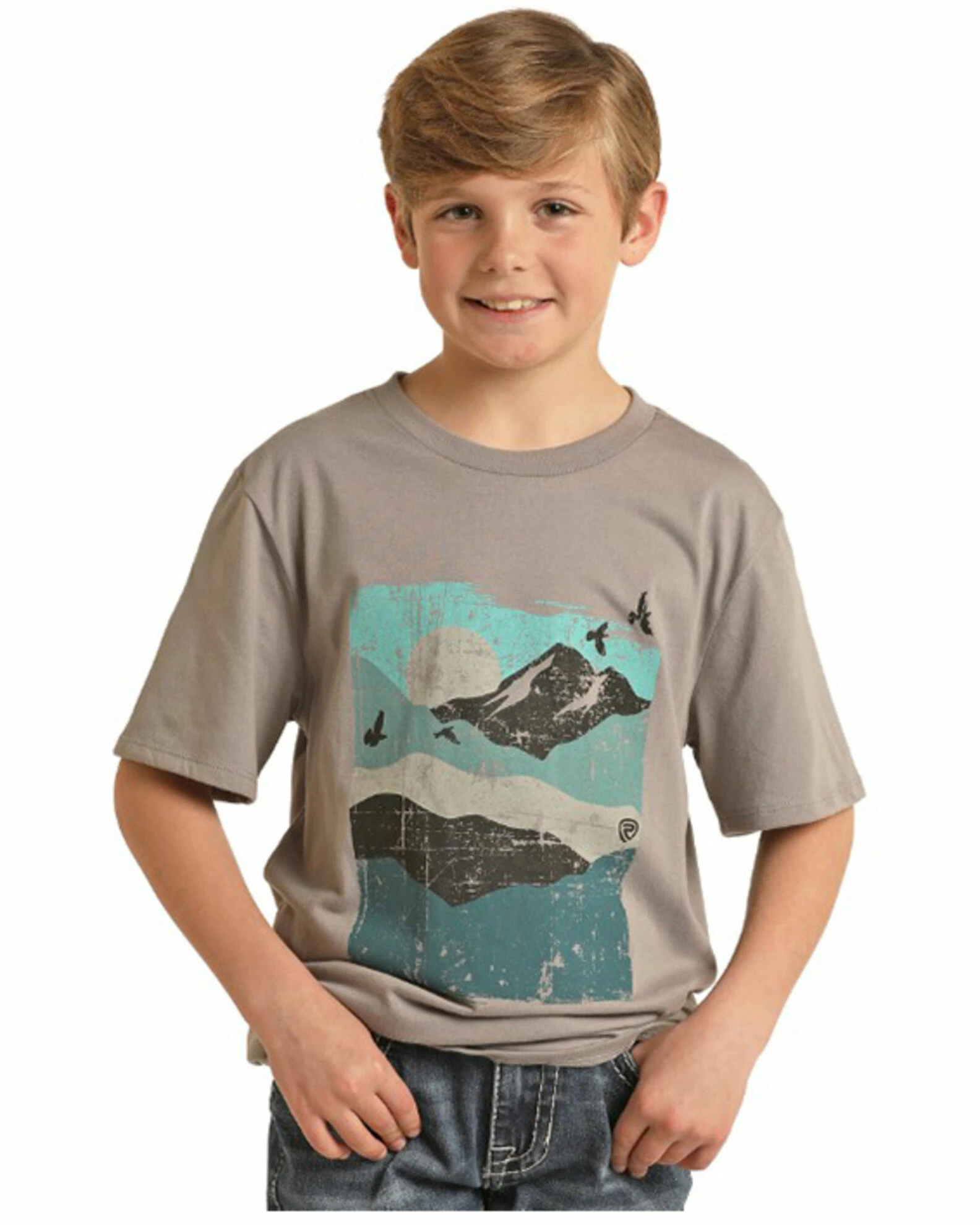 Panhandle Boys' Grey Mountain Graphic Short Sleeve T-shirt 2 Panhandle Boys' Grey Mountain Graphic Short Sleeve T-shirt